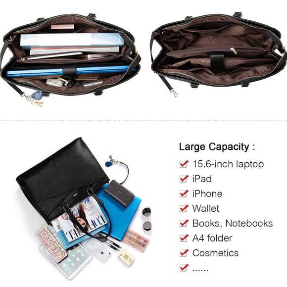 LOVEVOOK Laptop Tote Bag for Women 15.6 Inch Waterproof Leather Computer Bags - Picture 6 of 9